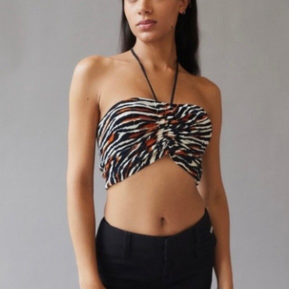Urban Outfitters Tops - Urban Outfitters Animal Print Ruched Velour Cropped Halter Top Women size medium